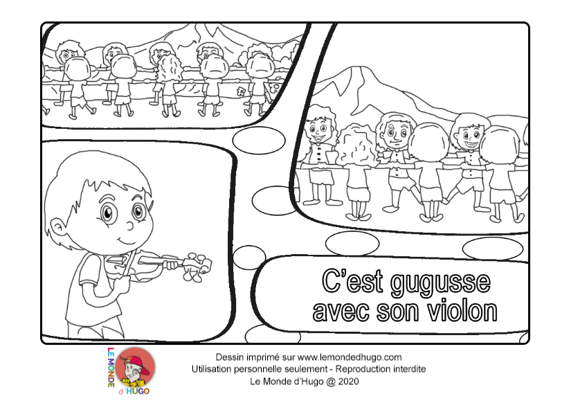 coloriage Gugusse avec son violon  pour enfants